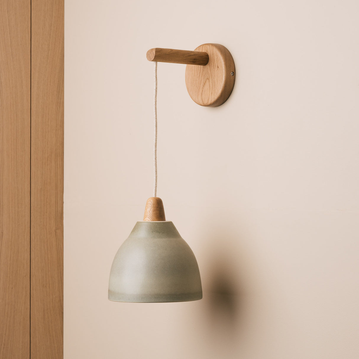 Studio Haran Element Hanging Wall Light in Ceramic and Oak