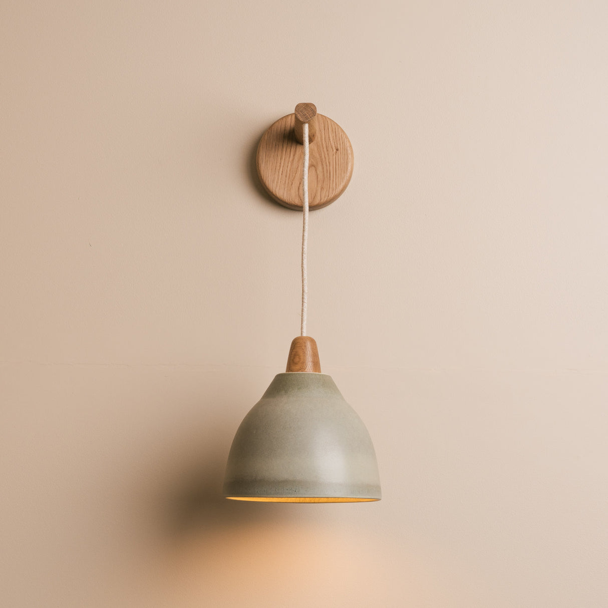 Studio Haran Element Hanging Wall Light in Ceramic and Oak