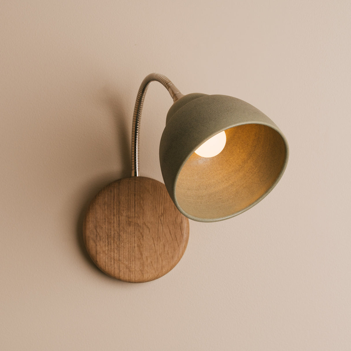 Studio Haran Flex Wall Light in Brass/Nickel, Ceramic and Oak