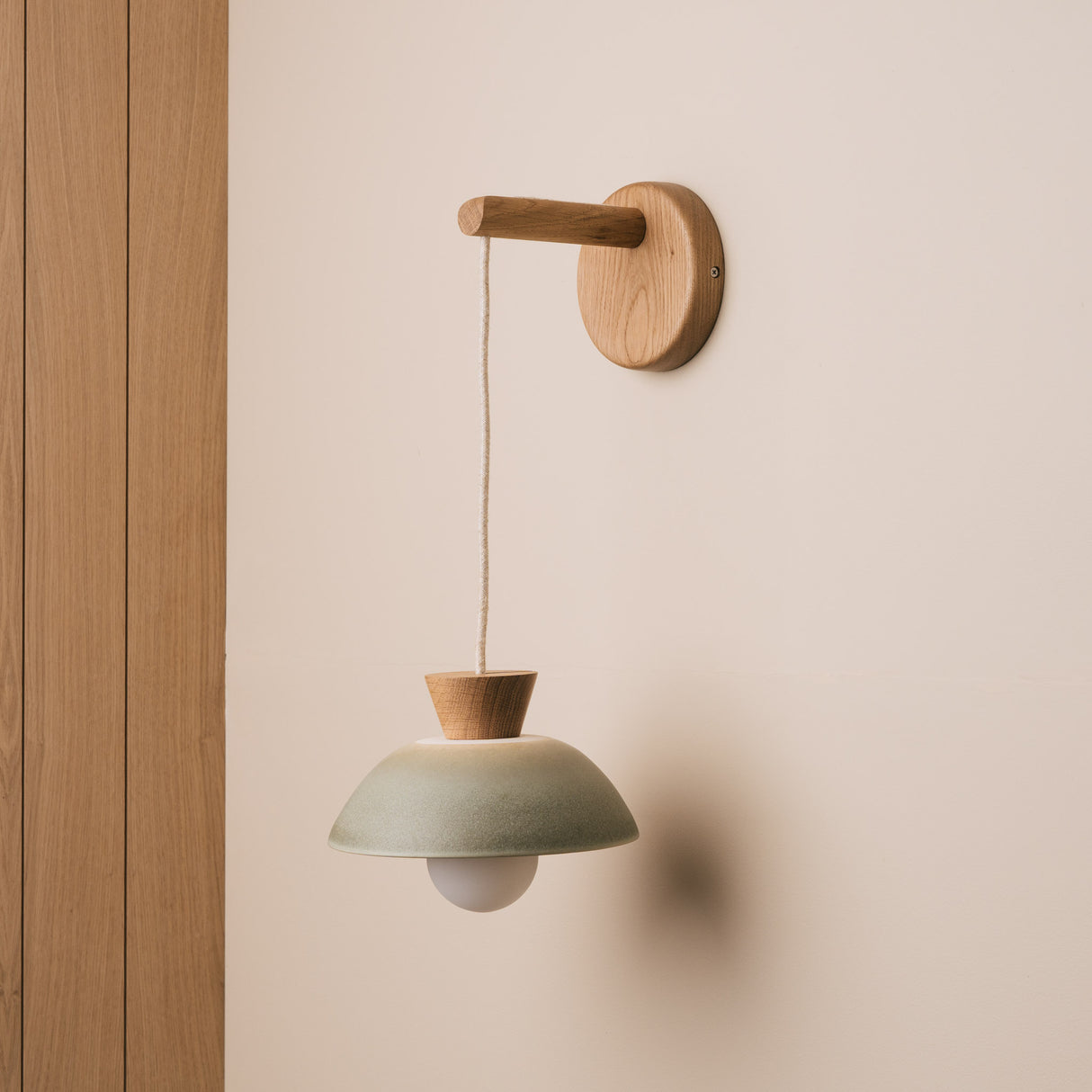 Studio Haran Small Dawn Hanging Wall Light in Ceramic and Oak