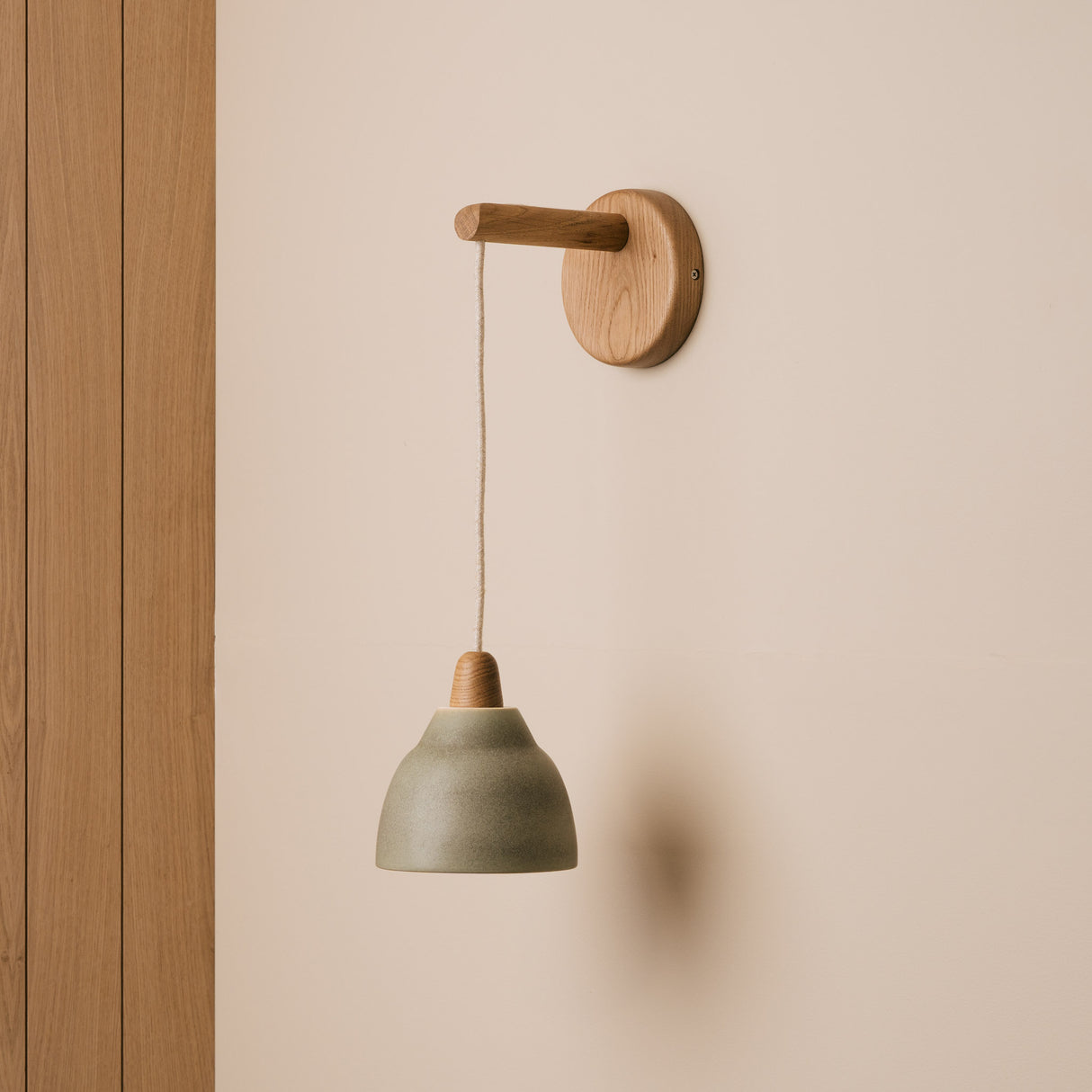 Studio Haran Small Element Hanging Wall Light in Ceramic and Oak