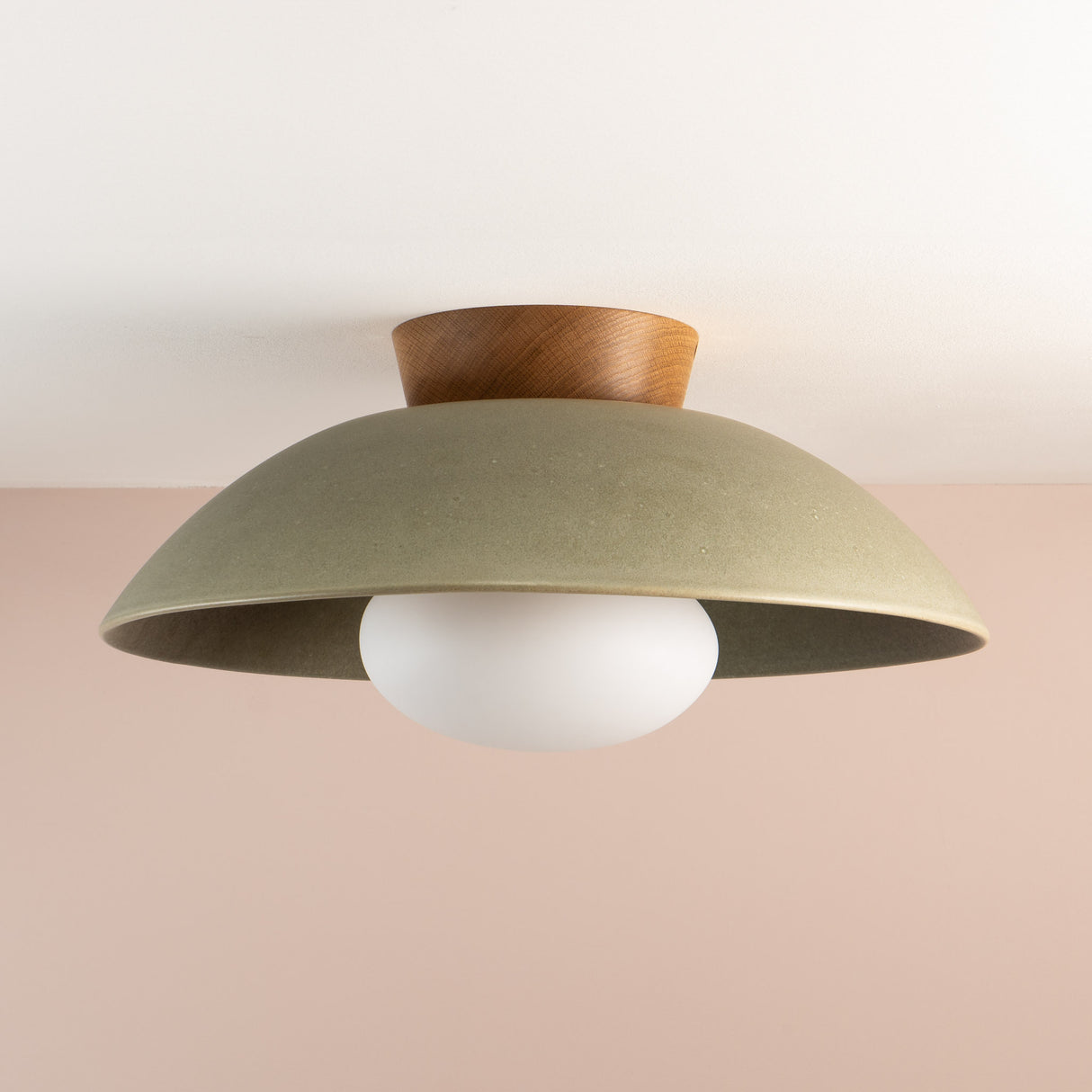 Studio Haran XL Dawn Flush Mount Ceiling Light in Ceramic and Oak