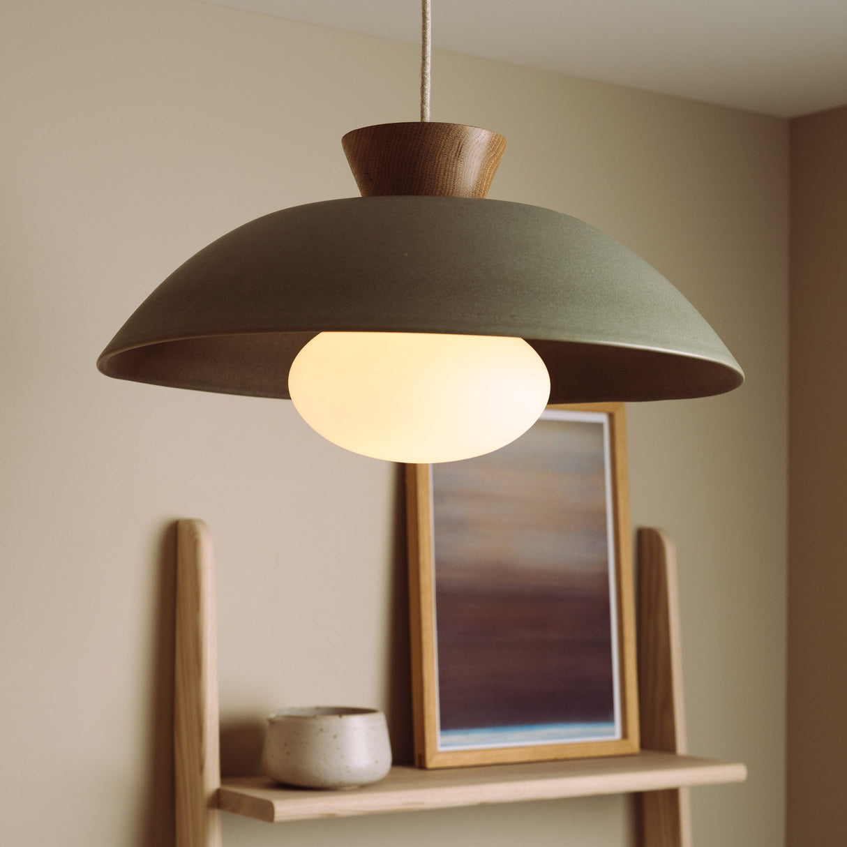 Studio Haran XL Dawn Pendant Light in Ceramic and Oak