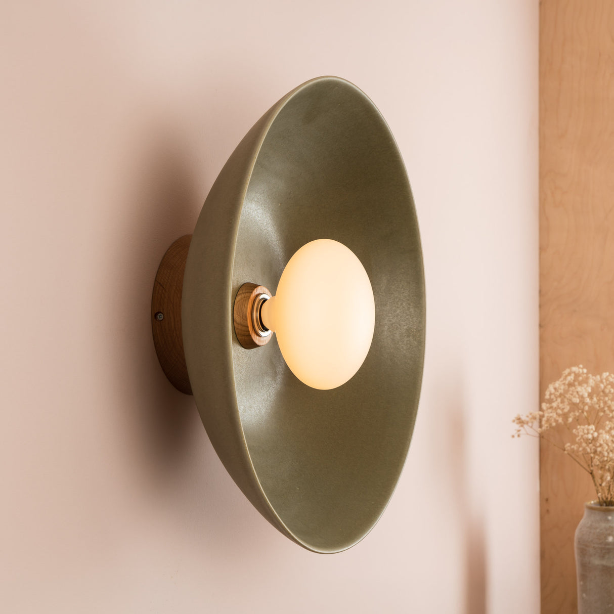 Studio Haran XL Dawn Flush Wall Light in Ceramic and Oak