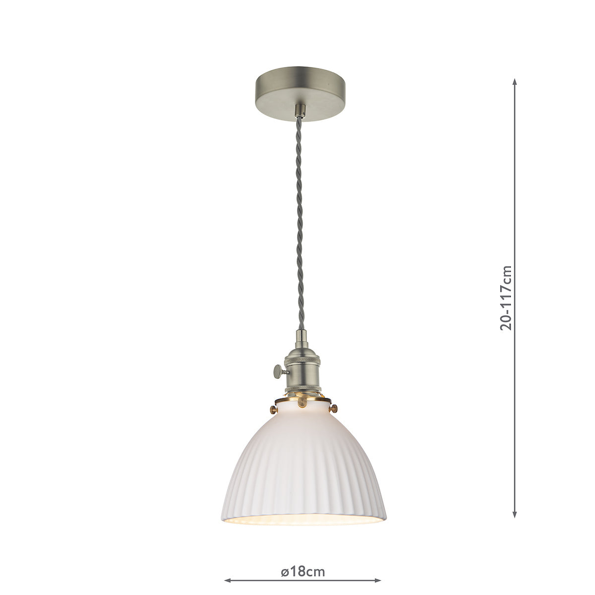 Dar Hadano Pendant Antique Chrome &amp; Ceramic Domed Shade –  from Amos Lighting + Home