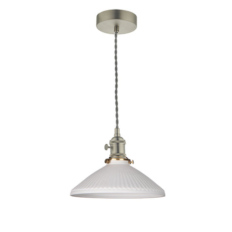 Dar Hadano Pendant Antique Chrome & Ceramic Shallow Shade –  from Amos Lighting + Home