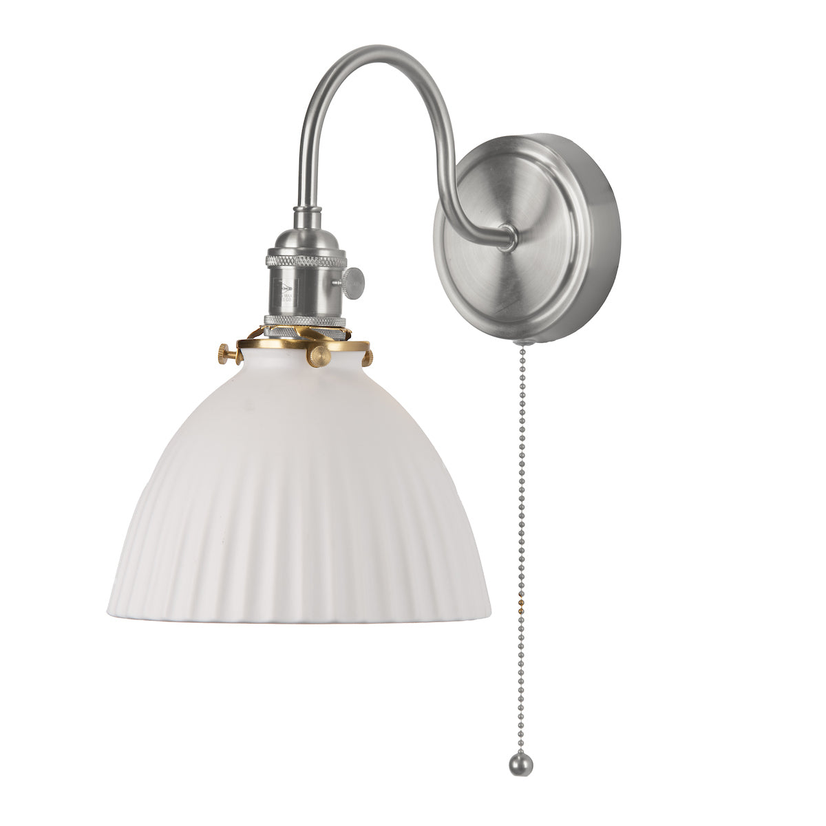 Dar Hadano Wall Light Antique Chrome &amp; Ceramic Domed Shade –  from Amos Lighting + Home