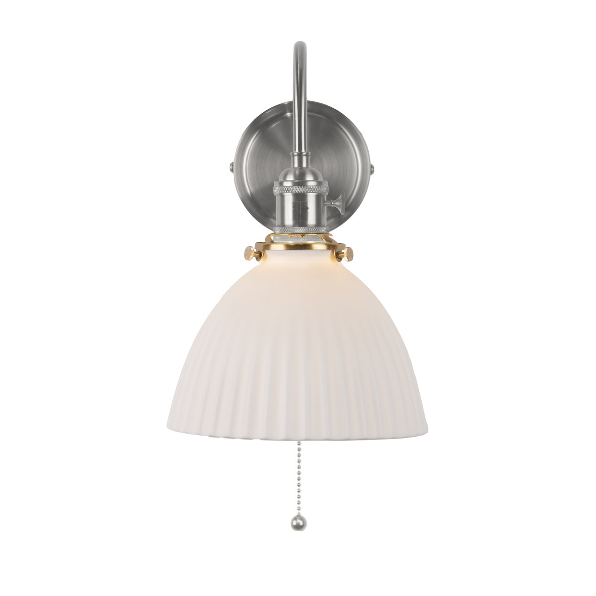 Dar Hadano Wall Light Antique Chrome &amp; Ceramic Domed Shade –  from Amos Lighting + Home