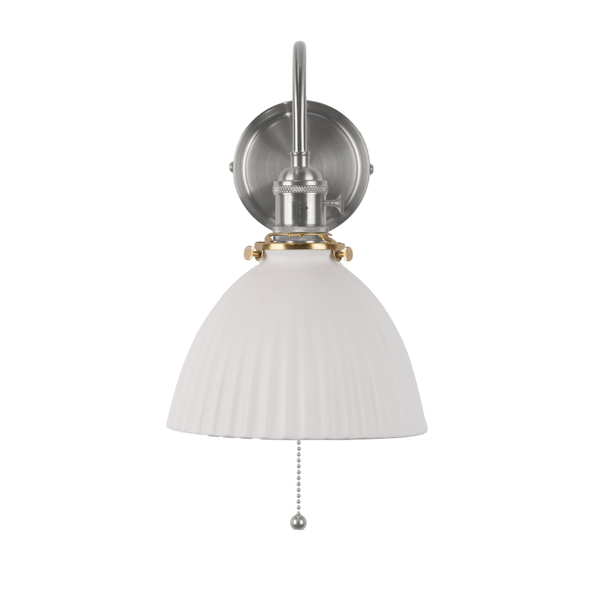 Dar Hadano Wall Light Antique Chrome &amp; Ceramic Domed Shade –  from Amos Lighting + Home