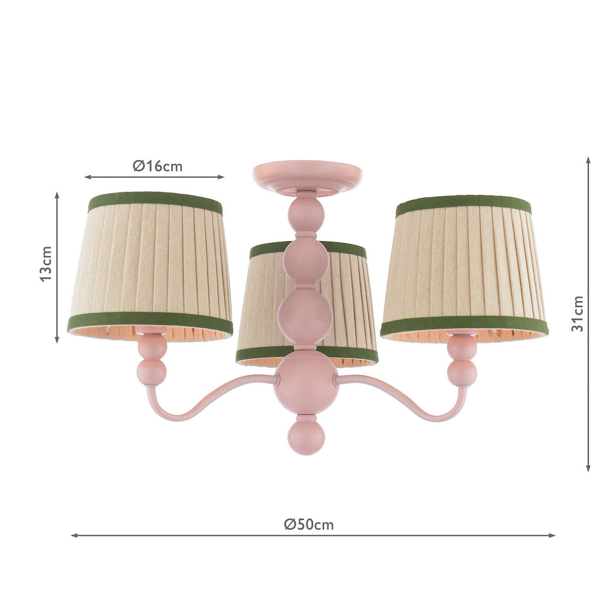 Joules Harewood 3 Light Semi-Flush Matt Pink With Shade