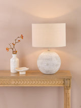 Dar Havana Small Table Lamp Natural Ceramic and Satin Nickel With Linen Shade
