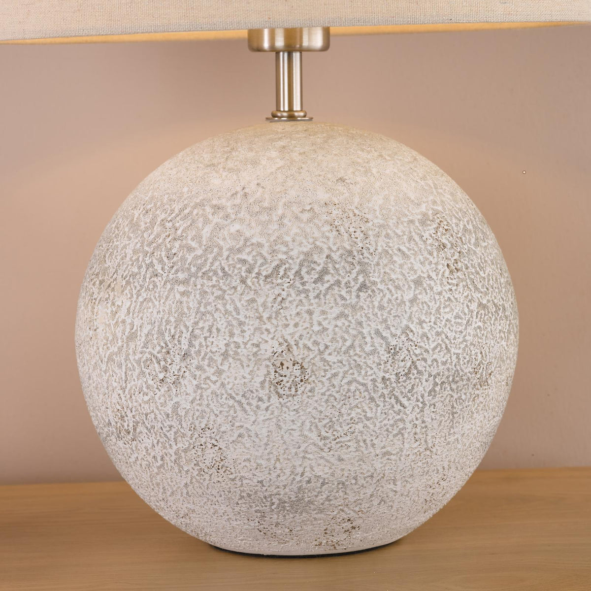 Dar Havana Small Table Lamp Natural Ceramic and Satin Nickel With Linen Shade