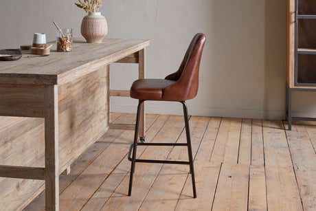 Nkuku Harsha Leather Counter Chair Chocolate Brown