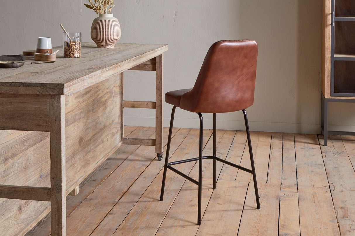 Nkuku Harsha Leather Counter Chair Chocolate Brown