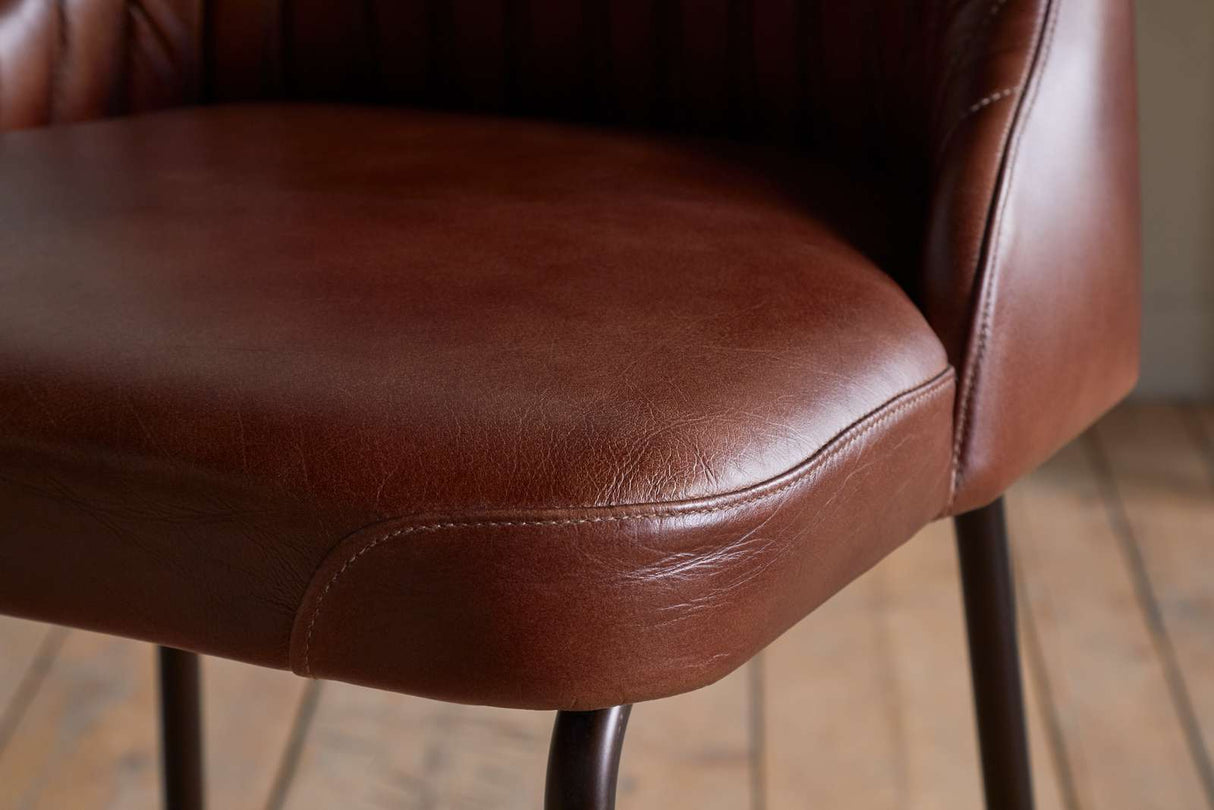 Nkuku Harsha Leather Counter Chair Chocolate Brown