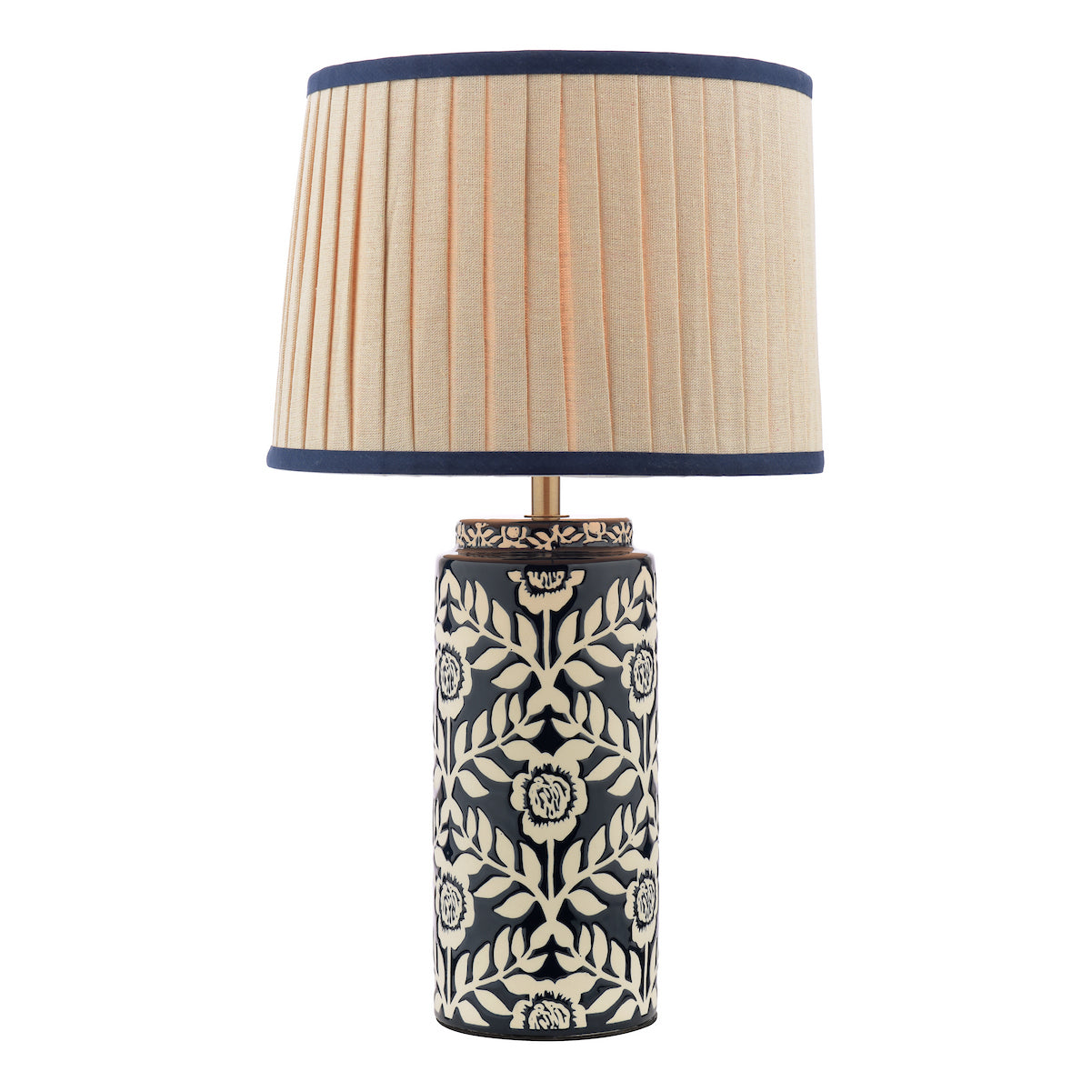 Joules Highclere Table Lamp Blue Ceramic and Antique Brass With Shade