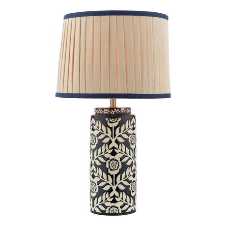 Joules Highclere Table Lamp Blue Ceramic and Antique Brass With Shade