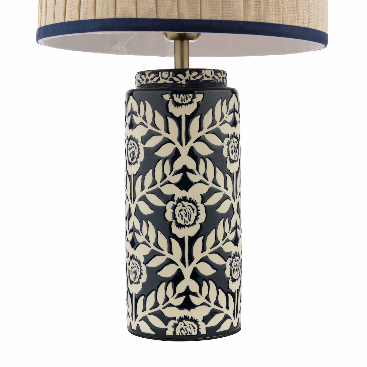 Joules Highclere Table Lamp Blue Ceramic and Antique Brass With Shade