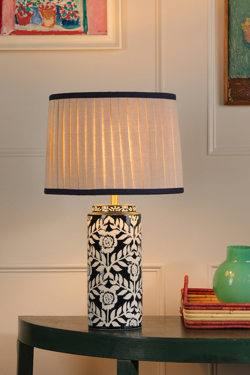Joules Highclere Table Lamp Blue Ceramic and Antique Brass With Shade