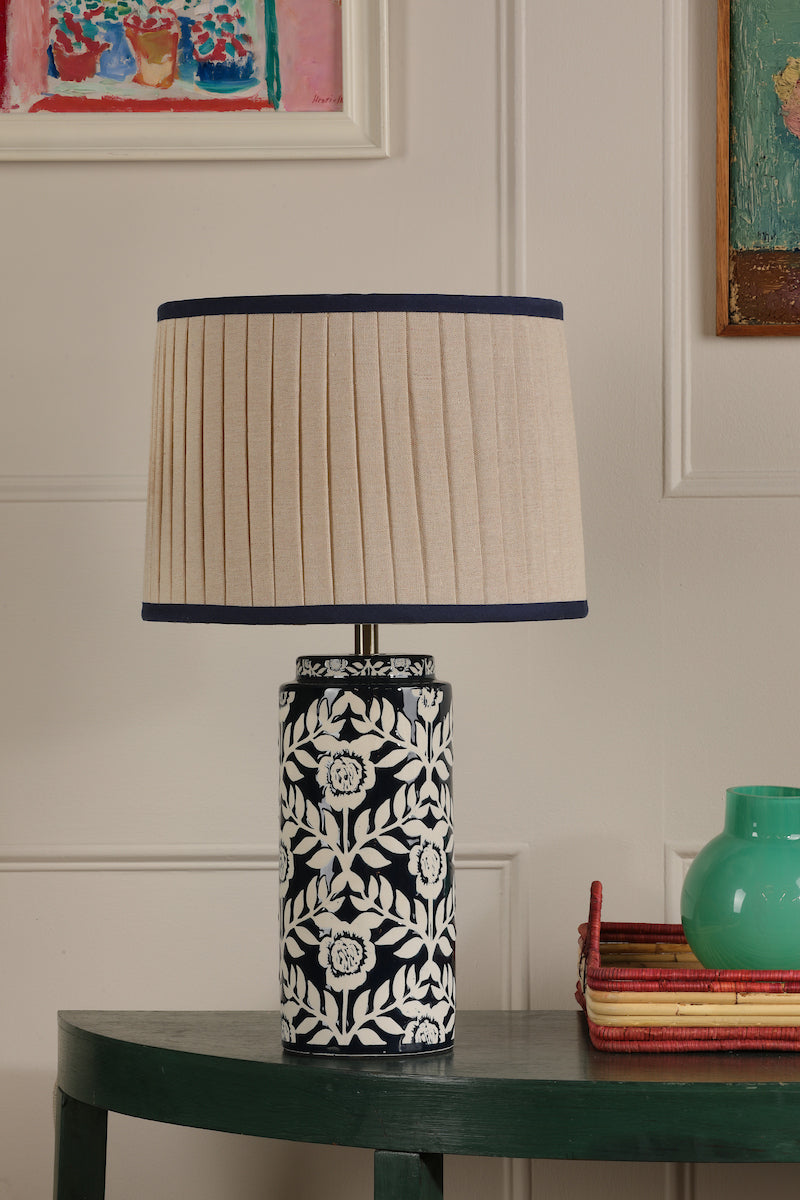 Joules Highclere Table Lamp Blue Ceramic and Antique Brass With Shade