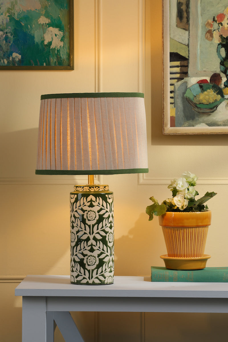 Joules Highclere Table Lamp Green Ceramic and Antique Brass With Shade