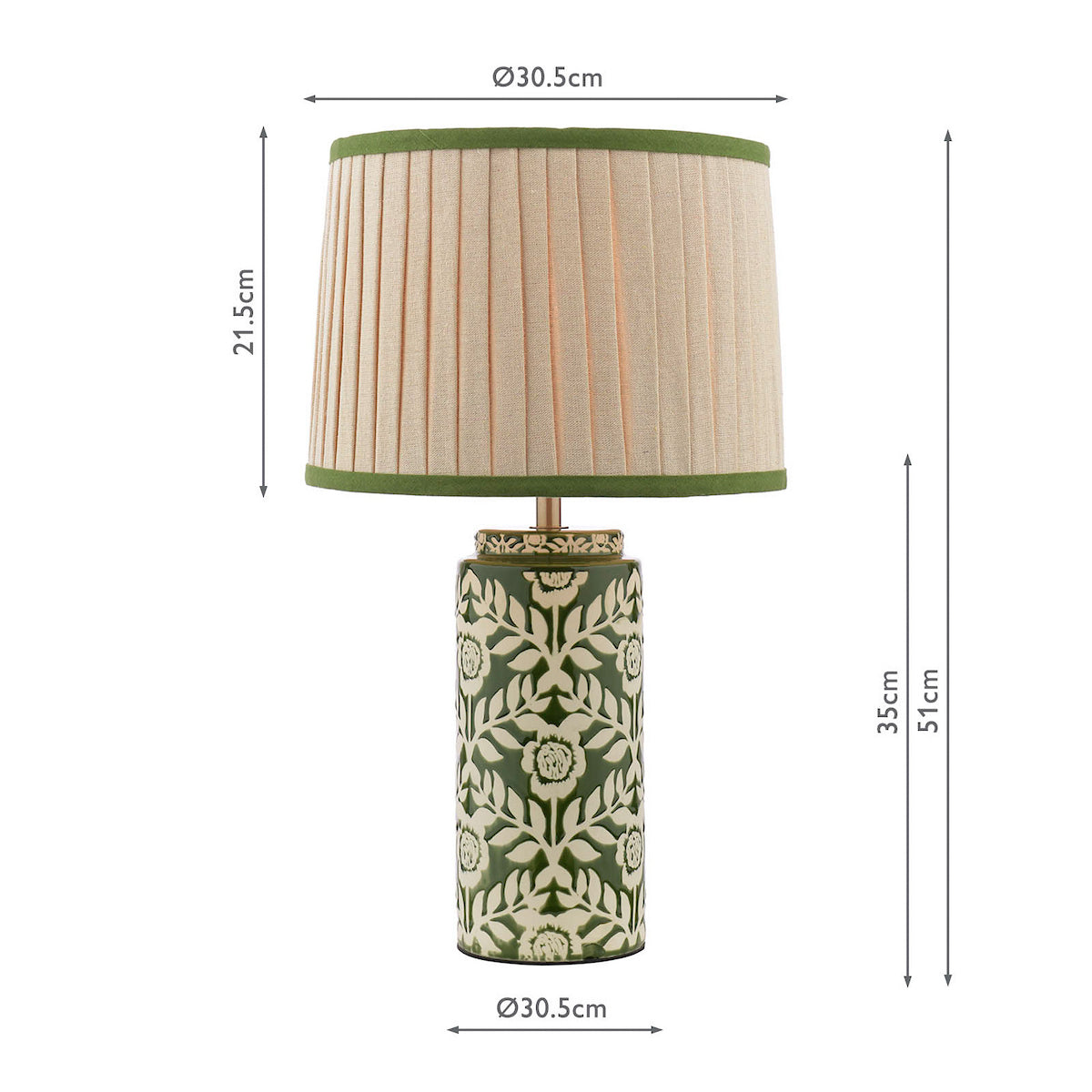 Joules Highclere Table Lamp Green Ceramic and Antique Brass With Shade