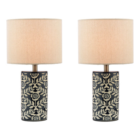 Joules Highclere Twin Pack Table Lamp Blue Ceramic With Shade