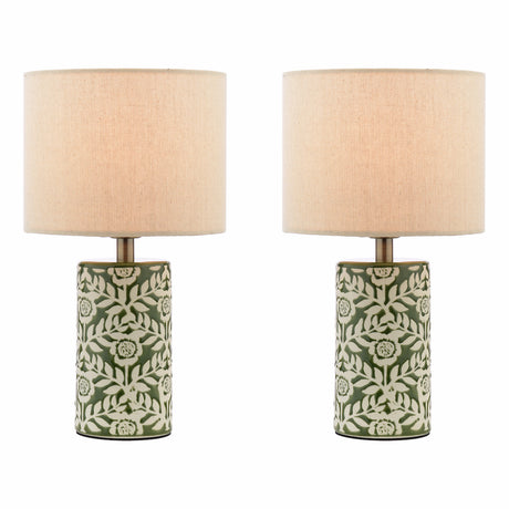 Joules Highclere Twin Pack Table Lamp Green Ceramic With Shade