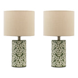 Joules Highclere Twin Pack Table Lamp Green Ceramic With Shade