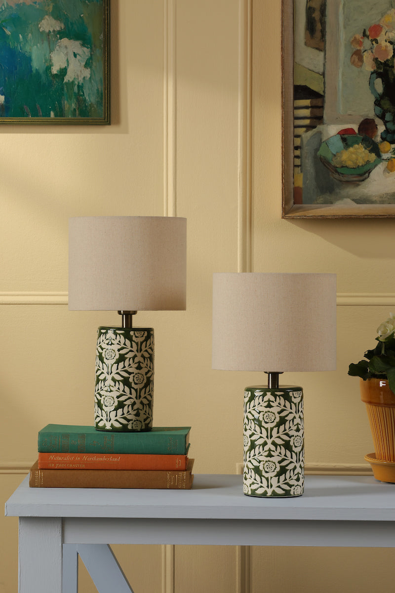 Joules Highclere Twin Pack Table Lamp Green Ceramic With Shade