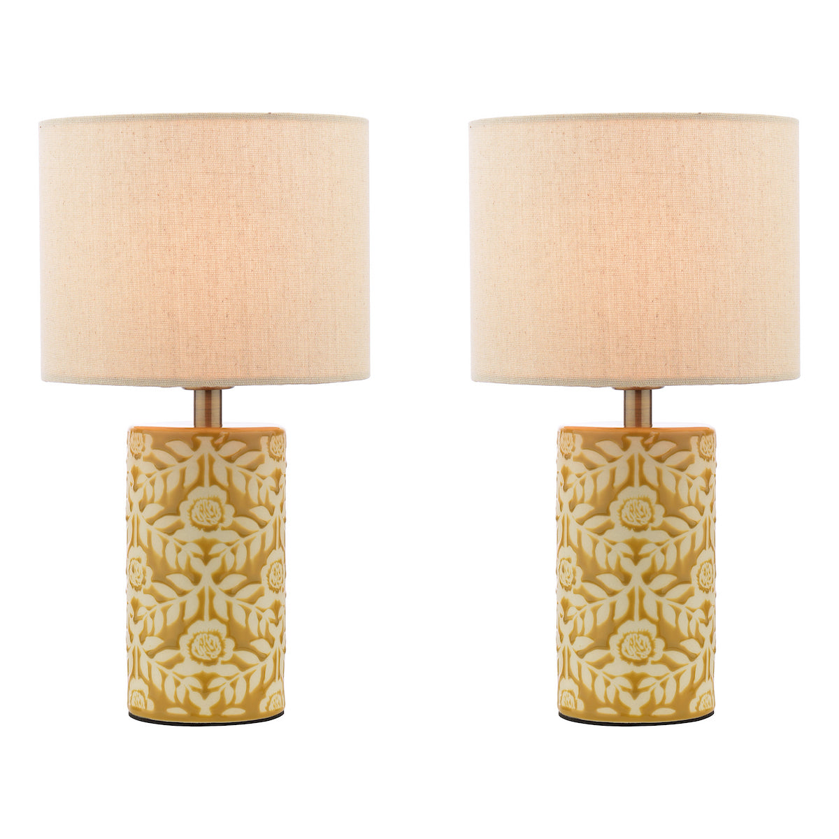 Joules Highclere Twin Pack Table Lamp Yellow Ceramic With Shade