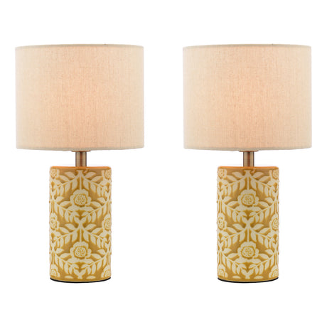 Joules Highclere Twin Pack Table Lamp Yellow Ceramic With Shade
