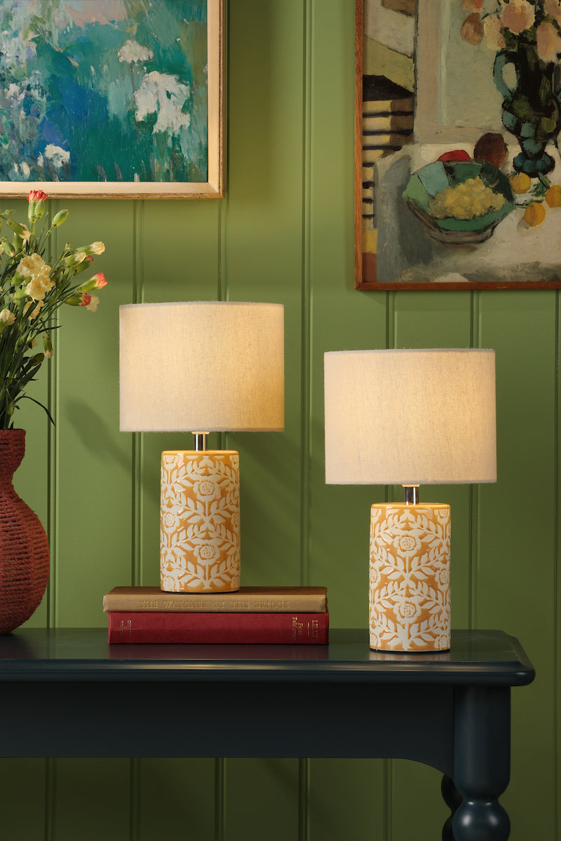 Joules Highclere Twin Pack Table Lamp Yellow Ceramic With Shade