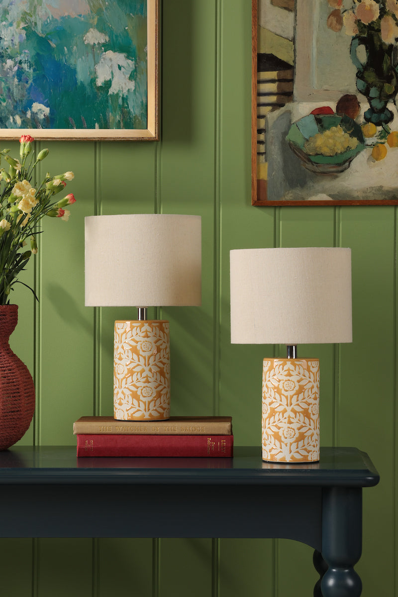 Joules Highclere Twin Pack Table Lamp Yellow Ceramic With Shade
