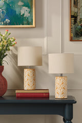 Joules Highclere Twin Pack Table Lamp Yellow Ceramic With Shade