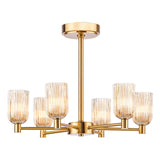 Dar Hilaria 6 Light Semi-Flush Antique Gold and Amber Ribbed Glass
