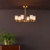 Dar Hilaria 6 Light Semi-Flush Antique Gold and Amber Ribbed Glass