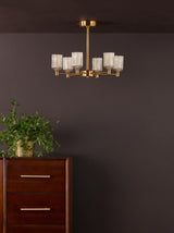 Dar Hilaria 6 Light Semi-Flush Antique Gold and Amber Ribbed Glass