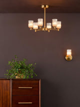 Dar Hilaria 6 Light Semi-Flush Antique Gold and Amber Ribbed Glass