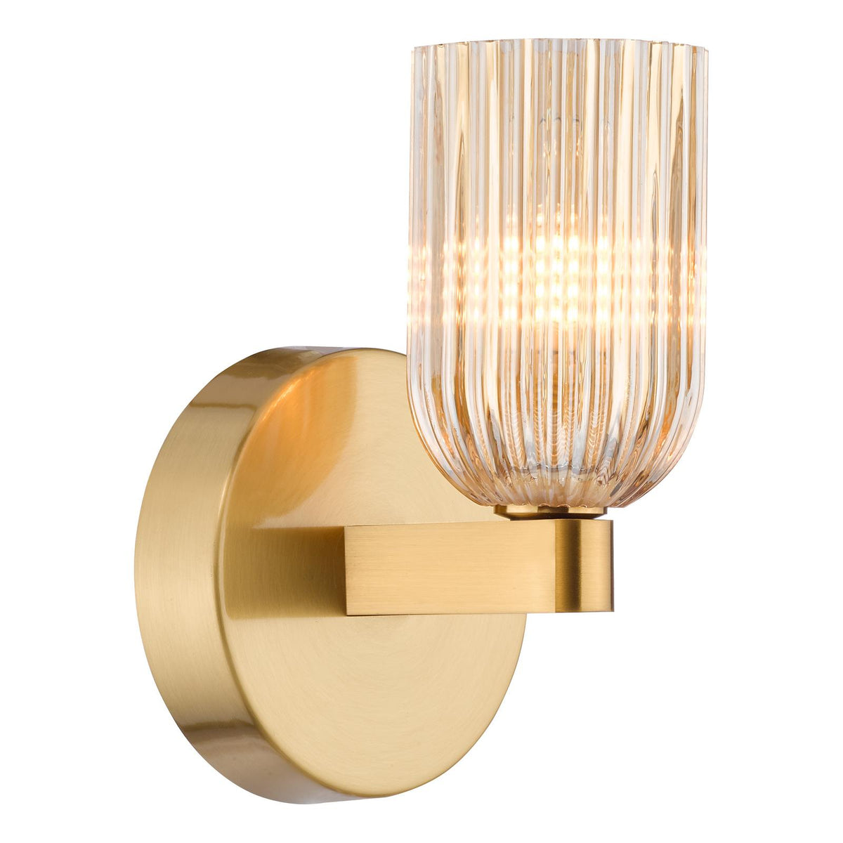Dar Hilaria Bathroom Wall Light Antique Gold and Amber Ribbed Glass IP44