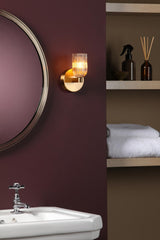 Dar Hilaria Bathroom Wall Light Antique Gold and Amber Ribbed Glass IP44