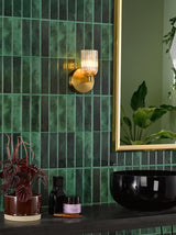 Dar Hilaria Bathroom Wall Light Antique Gold and Amber Ribbed Glass IP44