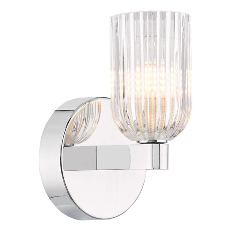 Dar Hilaria Bathroom Wall Light Polished Chrome and Ribbed Glass IP44