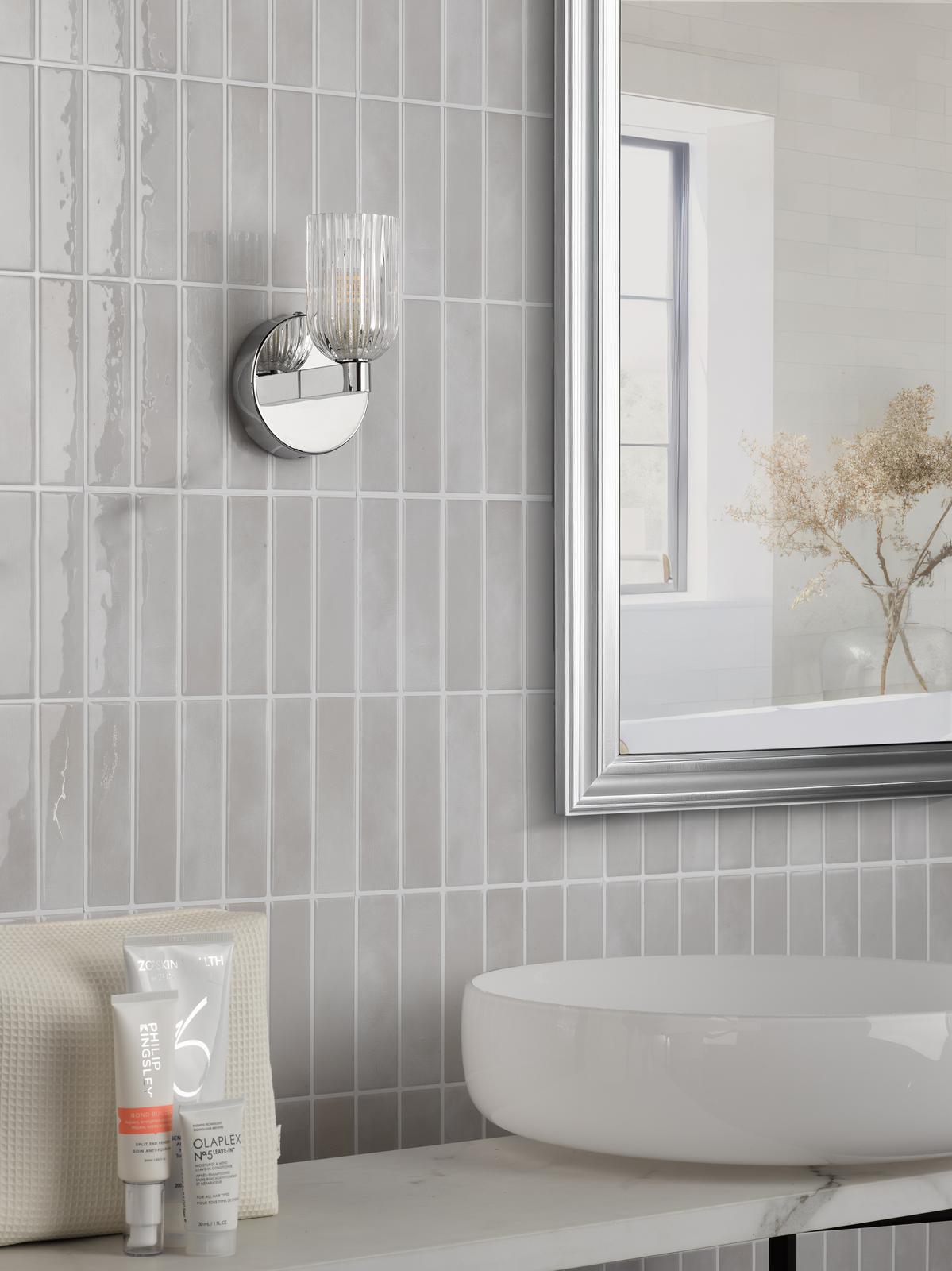 Dar Hilaria Bathroom Wall Light Polished Chrome and Ribbed Glass IP44
