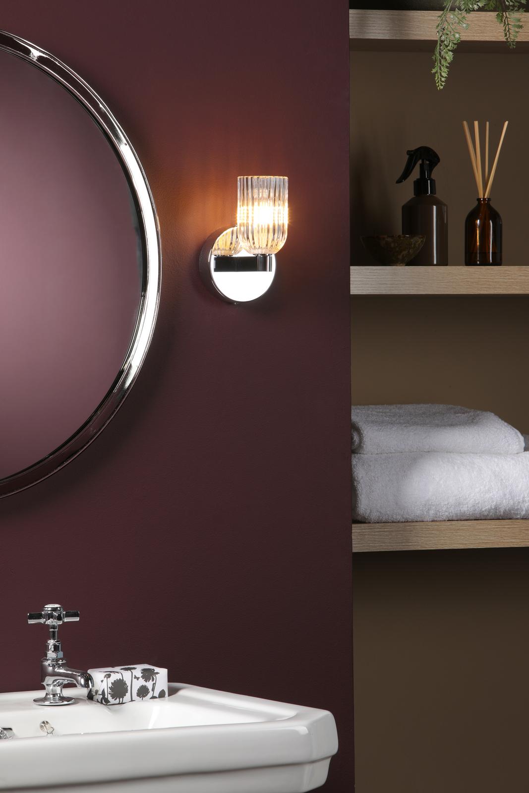 Dar Hilaria Bathroom Wall Light Polished Chrome and Ribbed Glass IP44