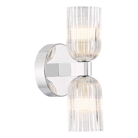 Dar Hilaria 2 Light Bathroom Wall Light Polished Chrome and Ribbed Glass IP44