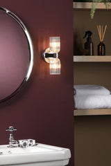 Dar Hilaria 2 Light Bathroom Wall Light Polished Chrome and Ribbed Glass IP44