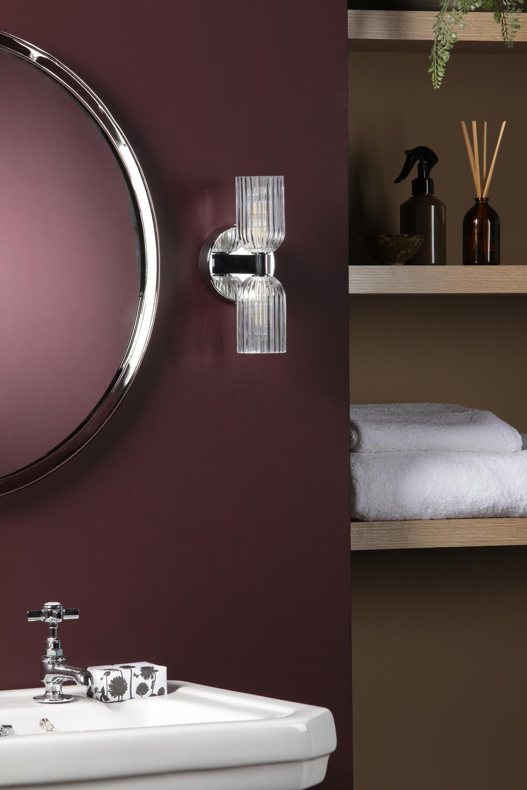 Dar Hilaria 2 Light Bathroom Wall Light Polished Chrome and Ribbed Glass IP44