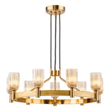 Dar Hilaria 9 Light Pendant Antique Gold and Amber Ribbed Glass