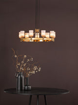 Dar Hilaria 9 Light Pendant Antique Gold and Amber Ribbed Glass